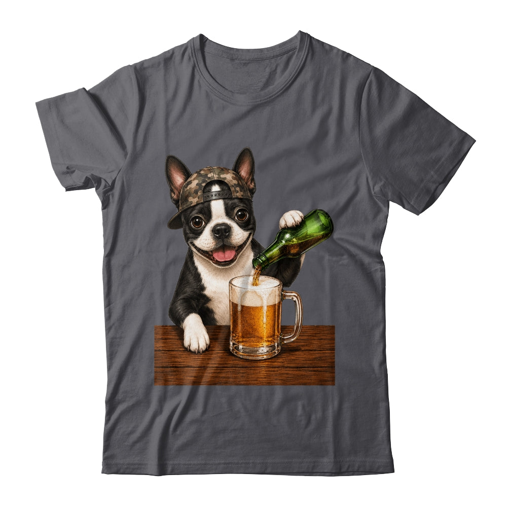 Boston Terrier Drinking Beer Funny Dog Mem Fathers Day Shirt & Hoodie | teecentury