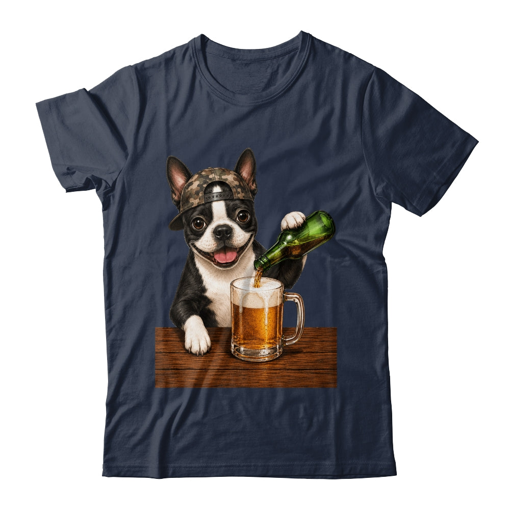 Boston Terrier Drinking Beer Funny Dog Mem Fathers Day Shirt & Hoodie | teecentury