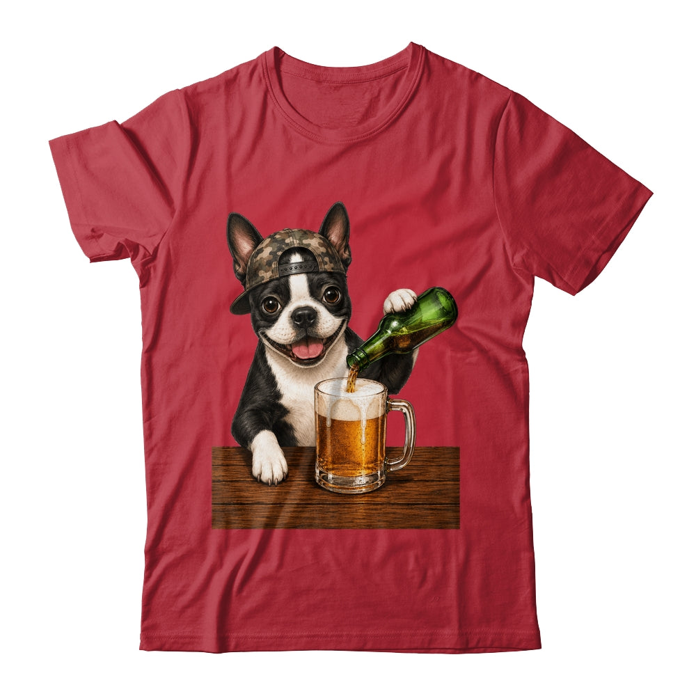 Boston Terrier Drinking Beer Funny Dog Mem Fathers Day Shirt & Hoodie | teecentury
