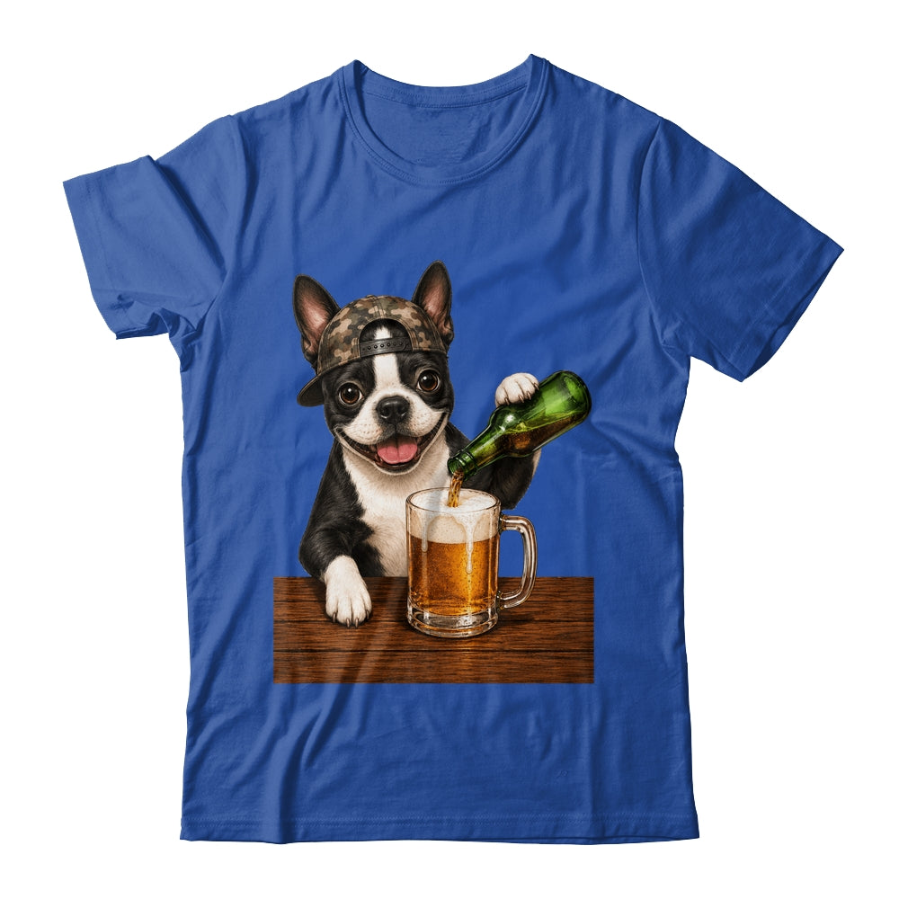 Boston Terrier Drinking Beer Funny Dog Mem Fathers Day Shirt & Hoodie | teecentury