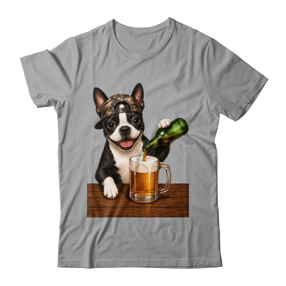 Boston Terrier Drinking Beer Funny Dog Mem Fathers Day Shirt & Hoodie | teecentury