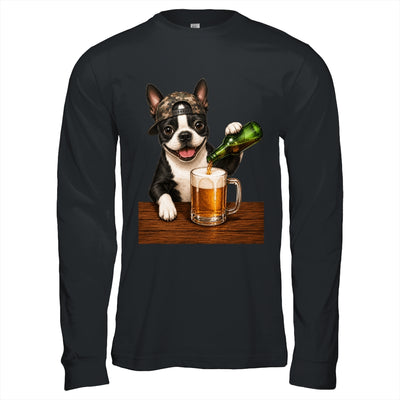Boston Terrier Drinking Beer Funny Dog Mem Fathers Day Shirt & Hoodie | teecentury