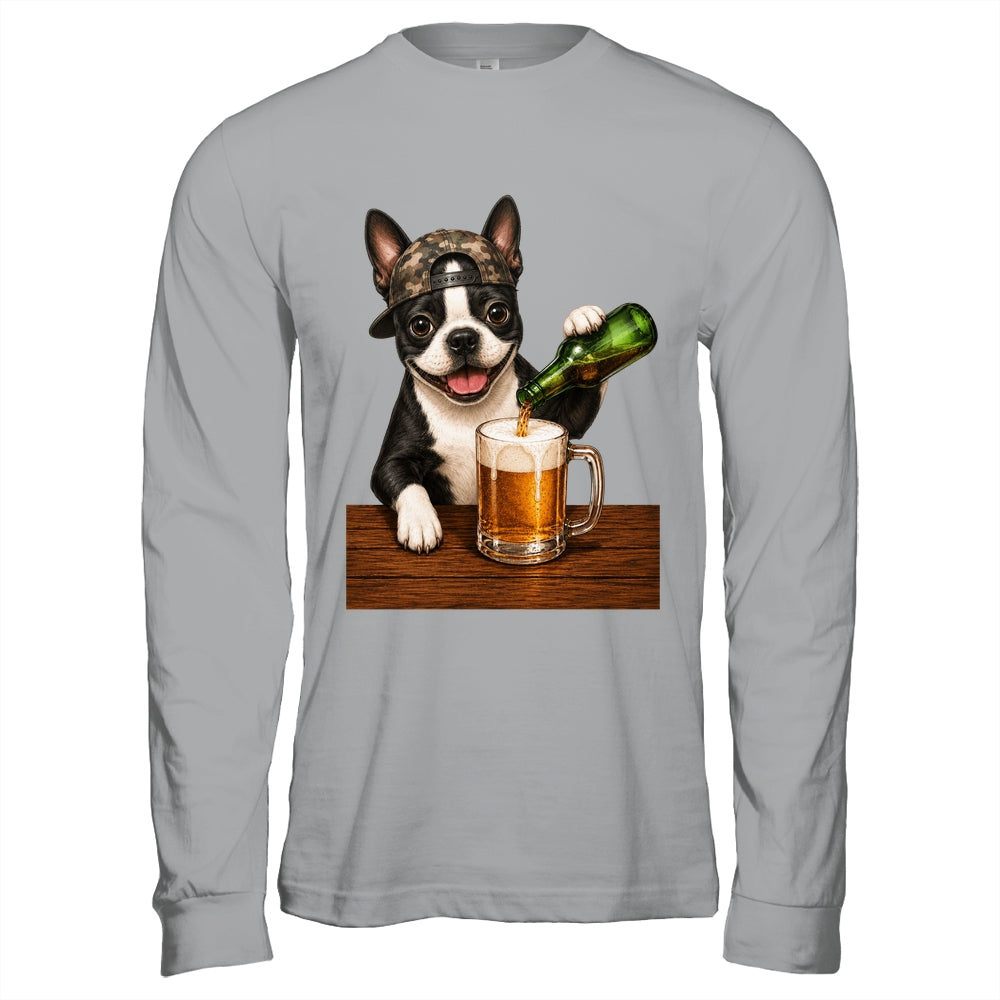 Boston Terrier Drinking Beer Funny Dog Mem Fathers Day Shirt & Hoodie | teecentury