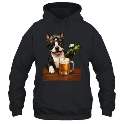 Boston Terrier Drinking Beer Funny Dog Mem Fathers Day Shirt & Hoodie | teecentury