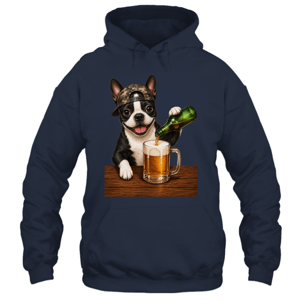 Boston Terrier Drinking Beer Funny Dog Mem Fathers Day Shirt & Hoodie | teecentury