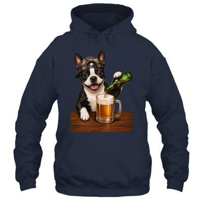 Boston Terrier Drinking Beer Funny Dog Mem Fathers Day Shirt & Hoodie | teecentury