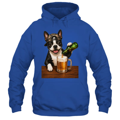 Boston Terrier Drinking Beer Funny Dog Mem Fathers Day Shirt & Hoodie | teecentury
