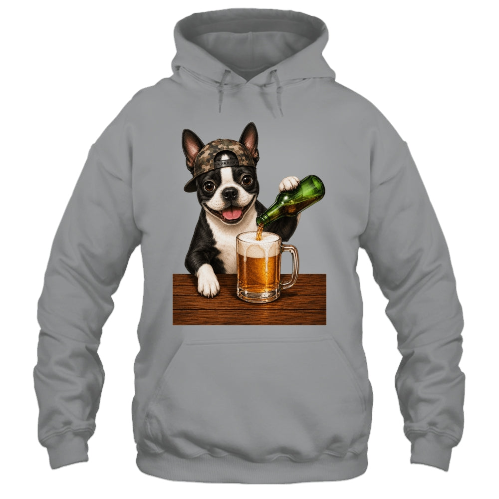 Boston Terrier Drinking Beer Funny Dog Mem Fathers Day Shirt & Hoodie | teecentury