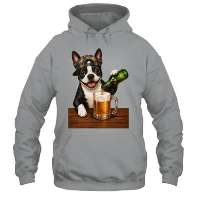 Boston Terrier Drinking Beer Funny Dog Mem Fathers Day Shirt & Hoodie | teecentury