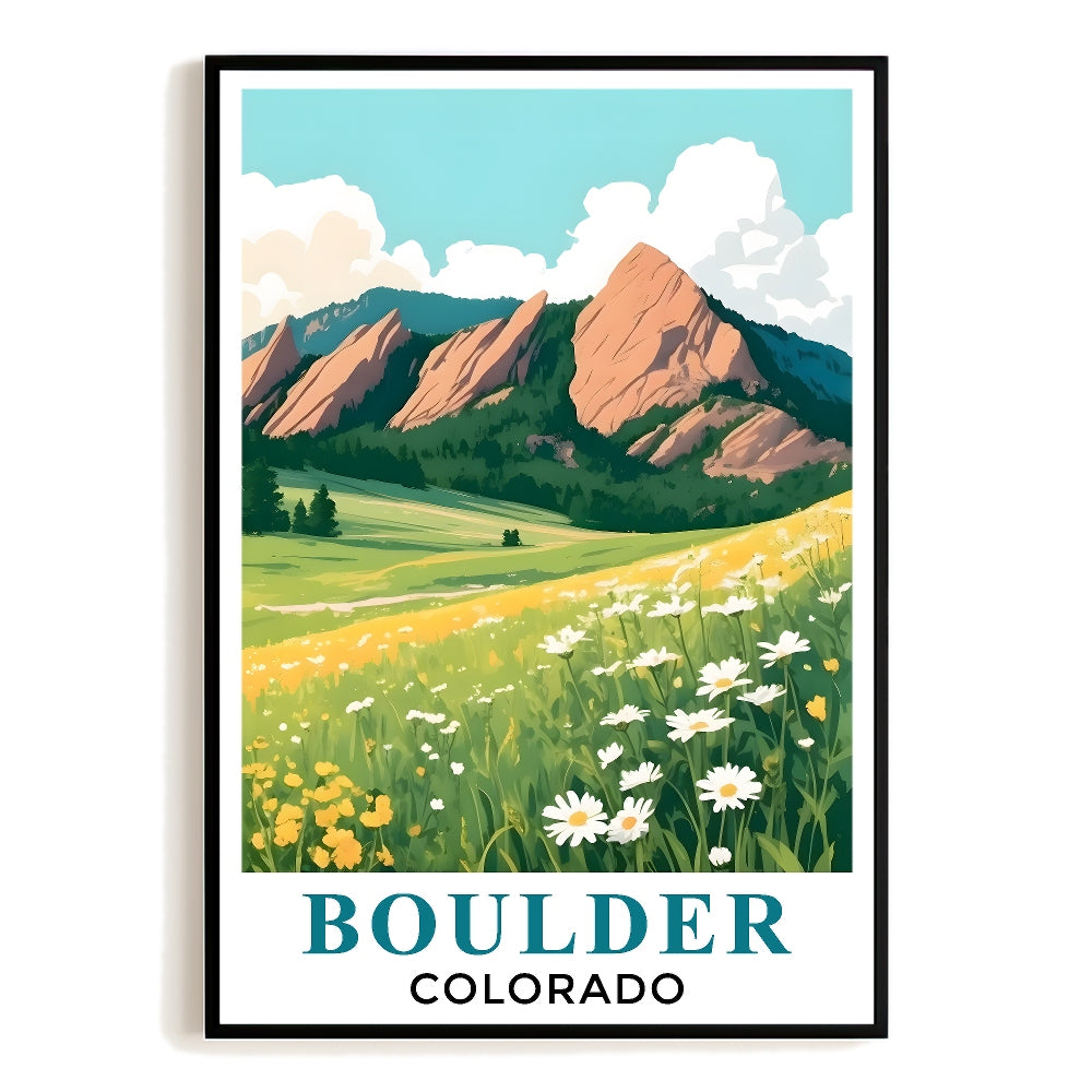 Boulder Art Print Poster Vintage Mountains Vibrant Nature Colorado Travel Souvenir Wall Art Landscape Painting Ideal For Home Living Room Office Bedroom Decor Unframed | teecentury
