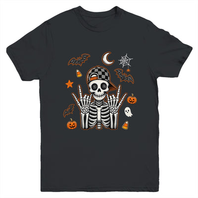 Boy Skeleton Halloween Retro Checkered Spooky Season Kids Youth Shirt | teecentury