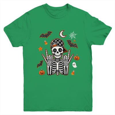 Boy Skeleton Halloween Retro Checkered Spooky Season Kids Youth Shirt | teecentury