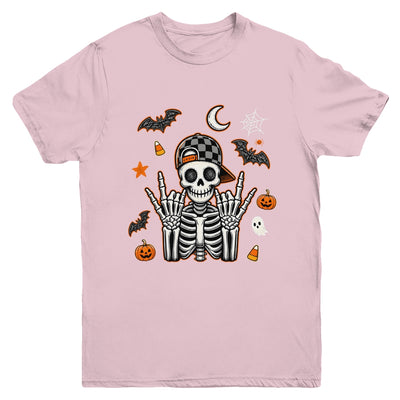 Boy Skeleton Halloween Retro Checkered Spooky Season Kids Youth Shirt | teecentury