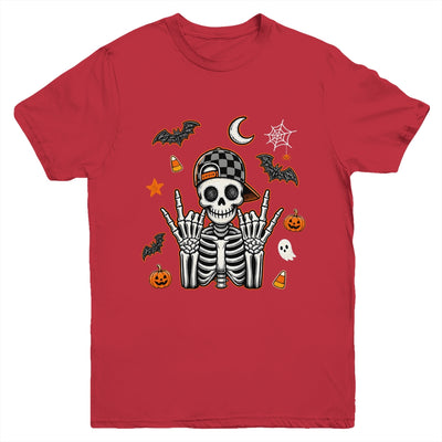 Boy Skeleton Halloween Retro Checkered Spooky Season Kids Youth Shirt | teecentury