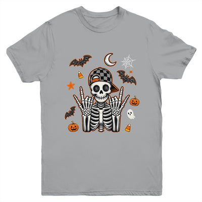 Boy Skeleton Halloween Retro Checkered Spooky Season Kids Youth Shirt | teecentury