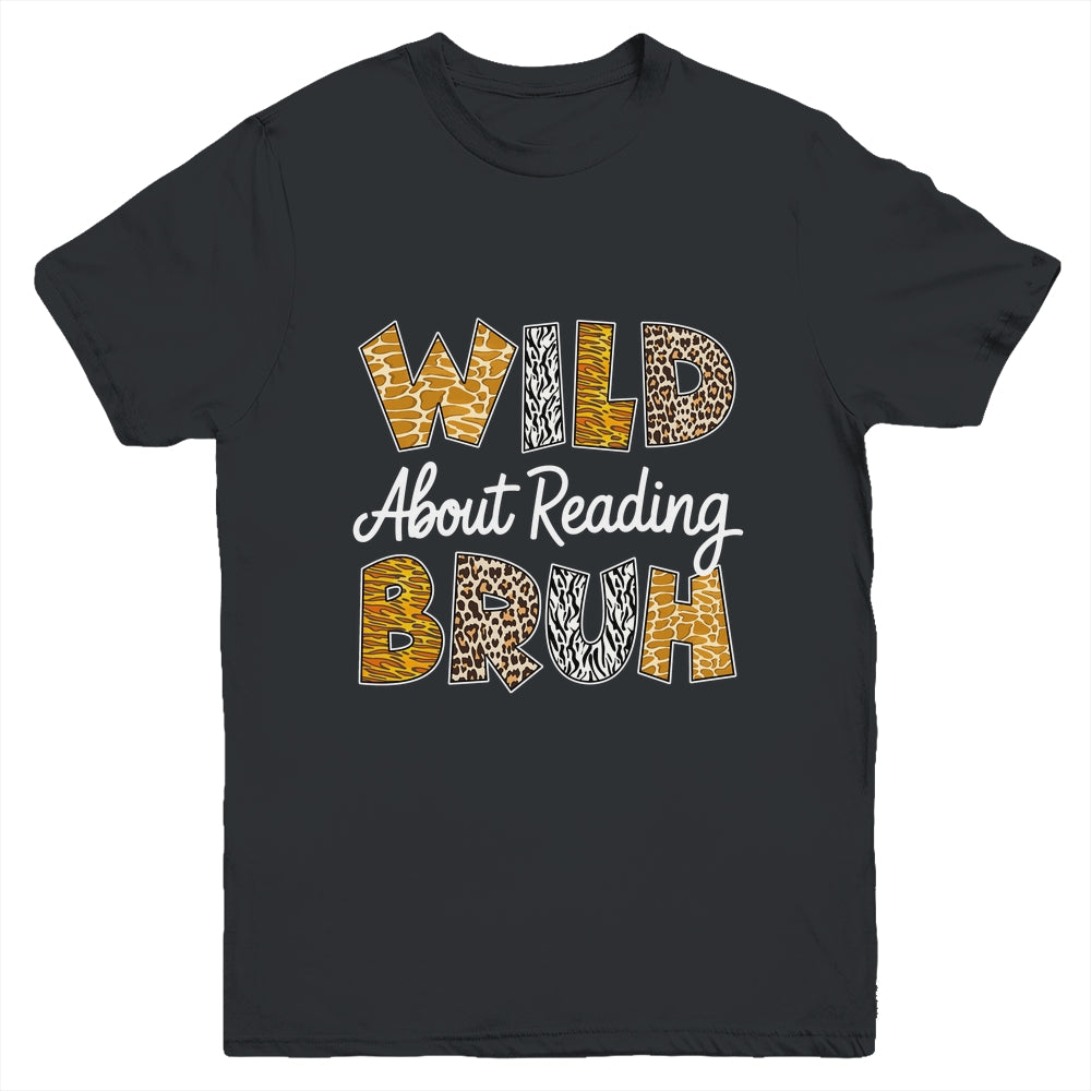 Boys Animal Print Wild About Reading BRUH Kids Book Lover Youth Shirt | teecentury