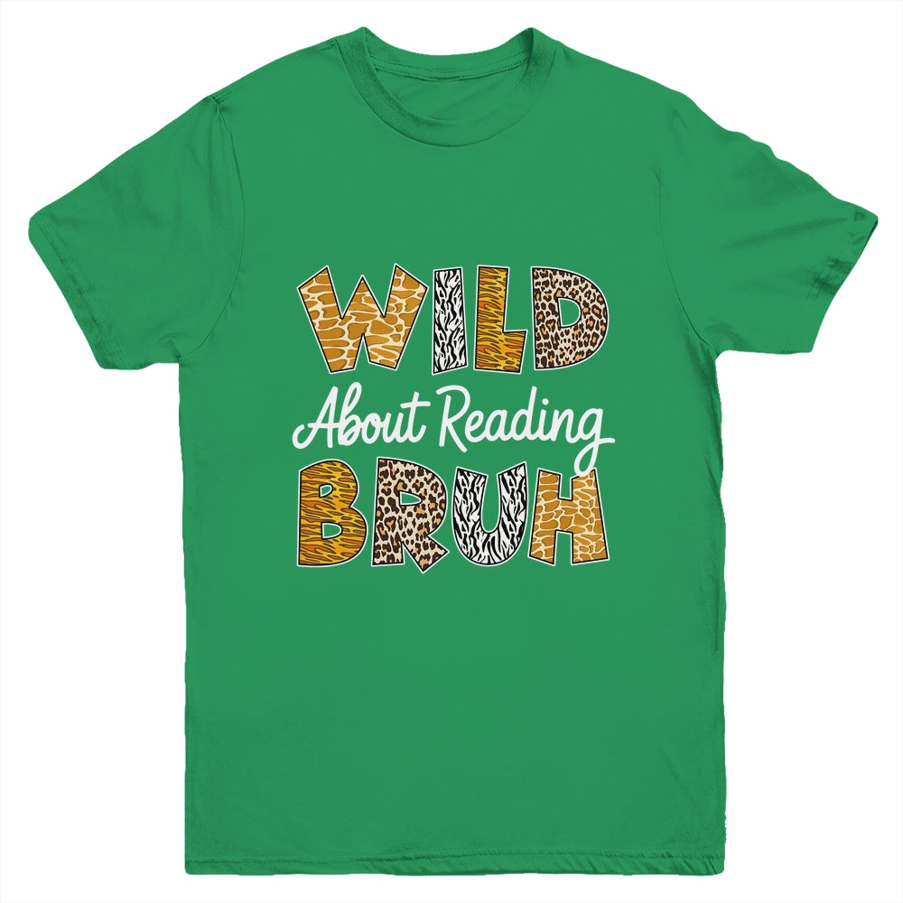 Boys Animal Print Wild About Reading BRUH Kids Book Lover Youth Shirt | teecentury