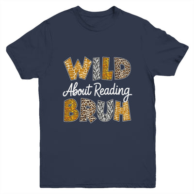 Boys Animal Print Wild About Reading BRUH Kids Book Lover Youth Shirt | teecentury