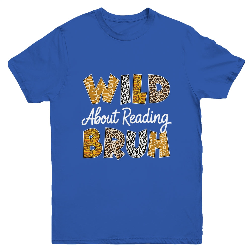 Boys Animal Print Wild About Reading BRUH Kids Book Lover Youth Shirt | teecentury