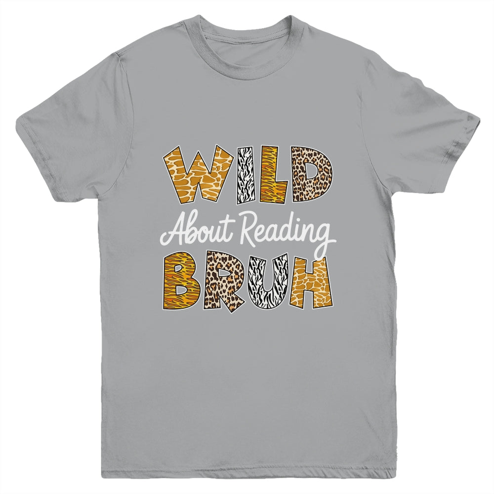 Boys Animal Print Wild About Reading BRUH Kids Book Lover Youth Shirt | teecentury