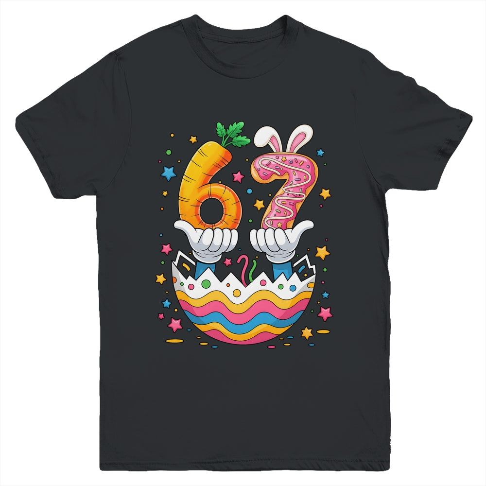 Boys Girls Easter Eggs Funny Bunny Six Seven 67 Memes 6 7 Youth Shirt | teecentury