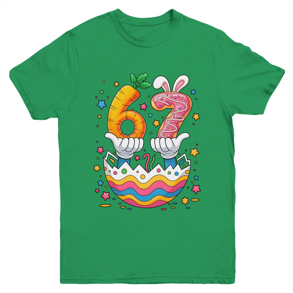 Boys Girls Easter Eggs Funny Bunny Six Seven 67 Memes 6 7 Youth Shirt | teecentury