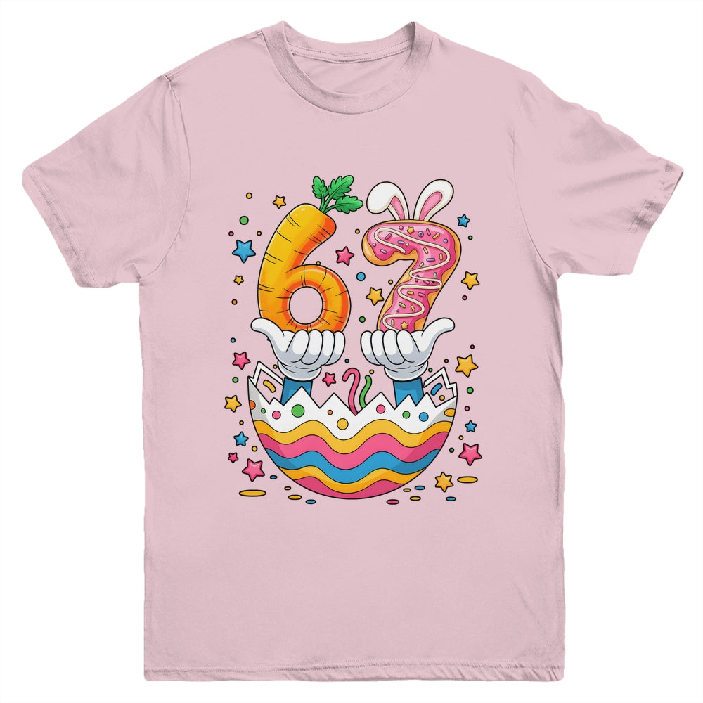 Boys Girls Easter Eggs Funny Bunny Six Seven 67 Memes 6 7 Youth Shirt | teecentury