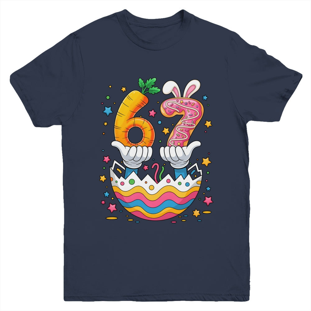 Boys Girls Easter Eggs Funny Bunny Six Seven 67 Memes 6 7 Youth Shirt | teecentury