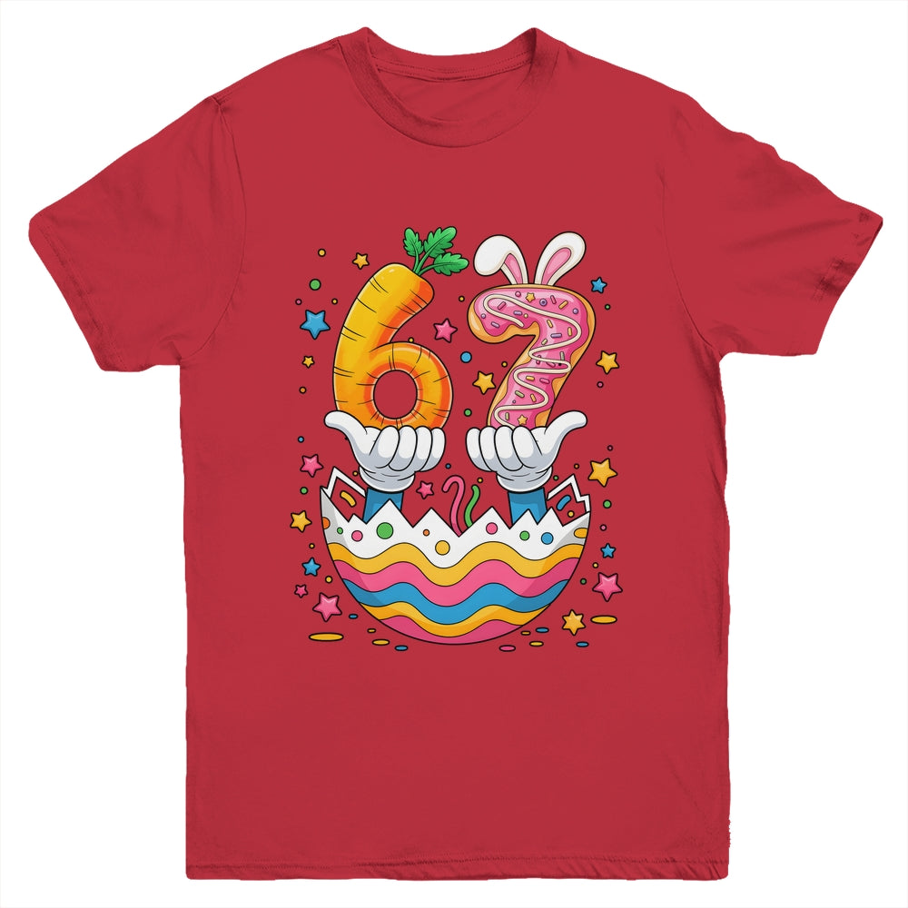 Boys Girls Easter Eggs Funny Bunny Six Seven 67 Memes 6 7 Youth Shirt | teecentury