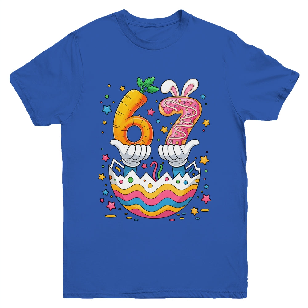 Boys Girls Easter Eggs Funny Bunny Six Seven 67 Memes 6 7 Youth Shirt | teecentury