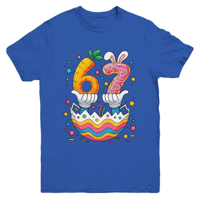 Boys Girls Easter Eggs Funny Bunny Six Seven 67 Memes 6 7 Youth Shirt | teecentury