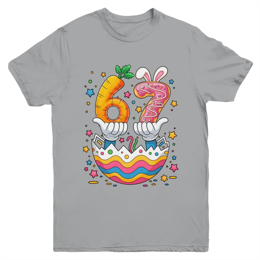 Boys Girls Easter Eggs Funny Bunny Six Seven 67 Memes 6 7 Youth Shirt | teecentury