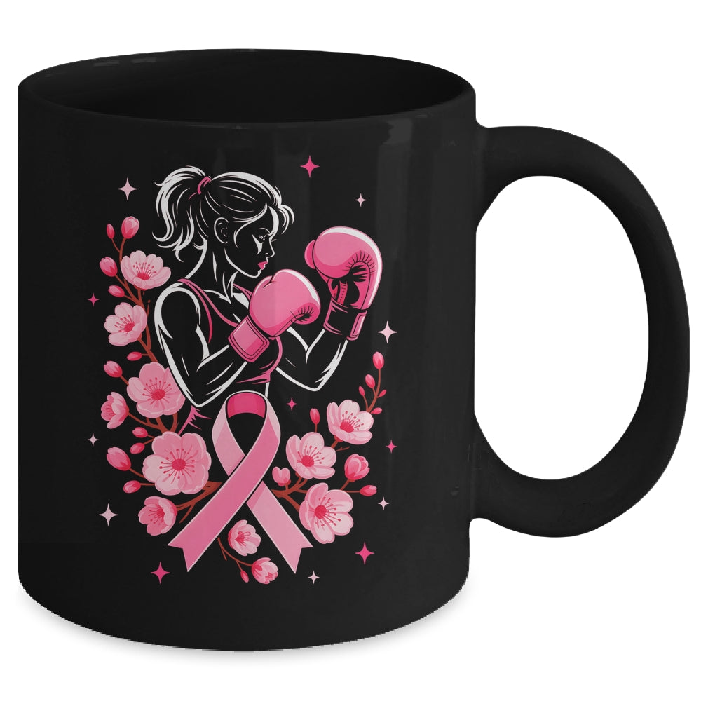 Breast Cancer Awareness Boxing Women Pink Ribbon Flower Mug | teecentury
