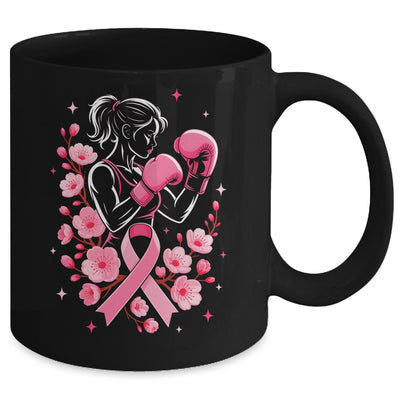 Breast Cancer Awareness Boxing Women Pink Ribbon Flower Mug | teecentury