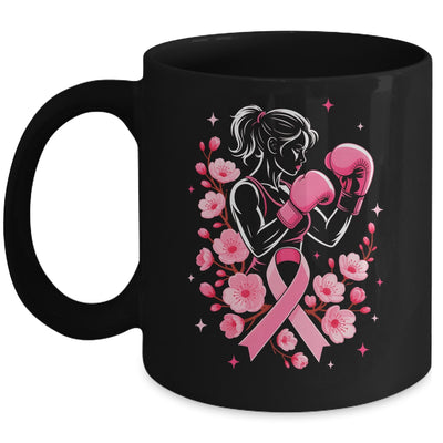 Breast Cancer Awareness Boxing Women Pink Ribbon Flower Mug | teecentury