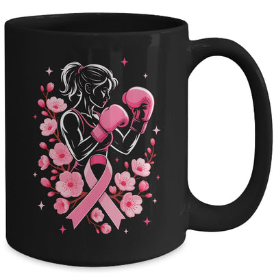 Breast Cancer Awareness Boxing Women Pink Ribbon Flower Mug | teecentury