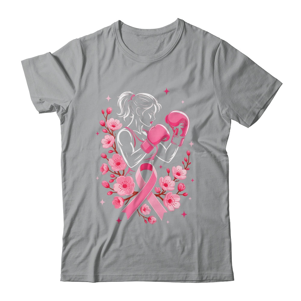 Breast Cancer Awareness Boxing Women Pink Ribbon Flower Shirt & Tank Top | teecentury