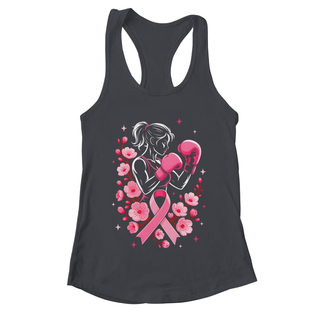 Breast Cancer Awareness Boxing Women Pink Ribbon Flower Shirt & Tank Top | teecentury