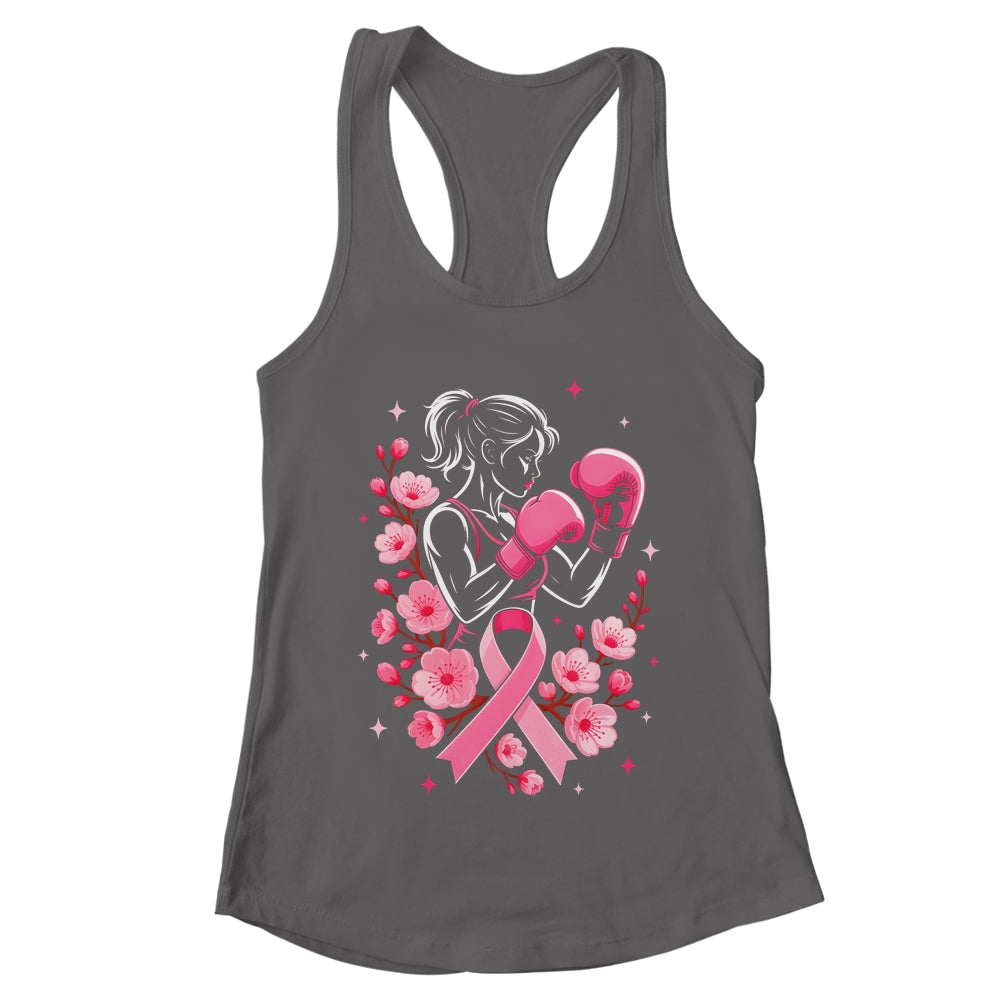 Breast Cancer Awareness Boxing Women Pink Ribbon Flower Shirt & Tank Top | teecentury