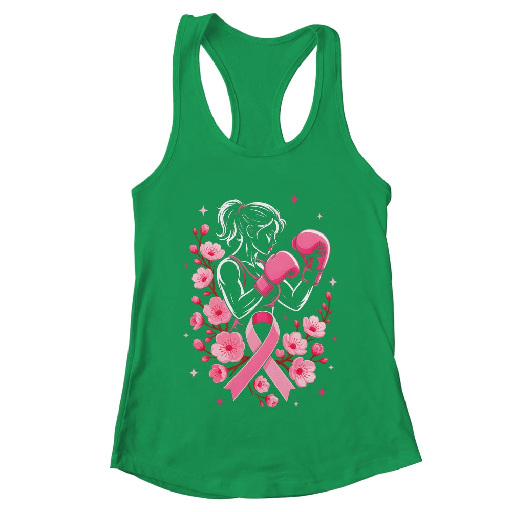 Breast Cancer Awareness Boxing Women Pink Ribbon Flower Shirt & Tank Top | teecentury