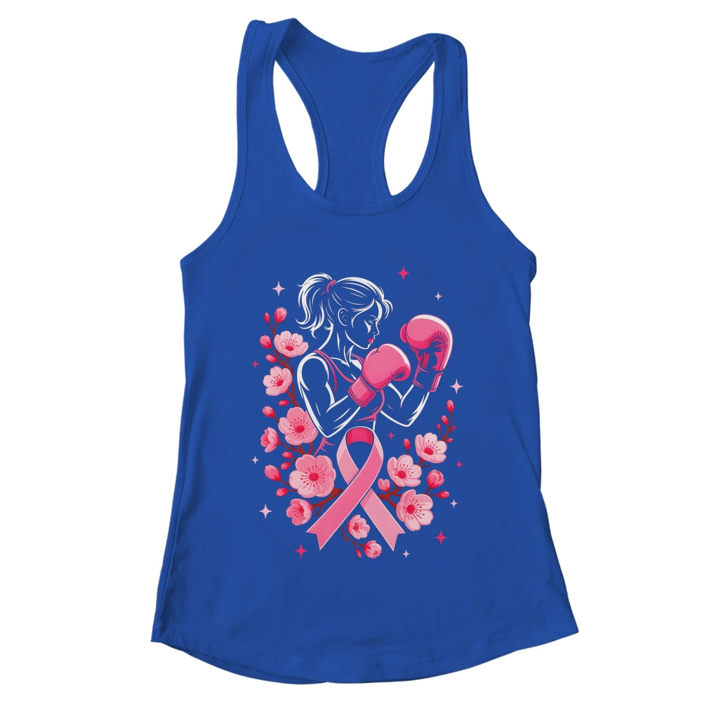 Breast Cancer Awareness Boxing Women Pink Ribbon Flower Shirt & Tank Top | teecentury