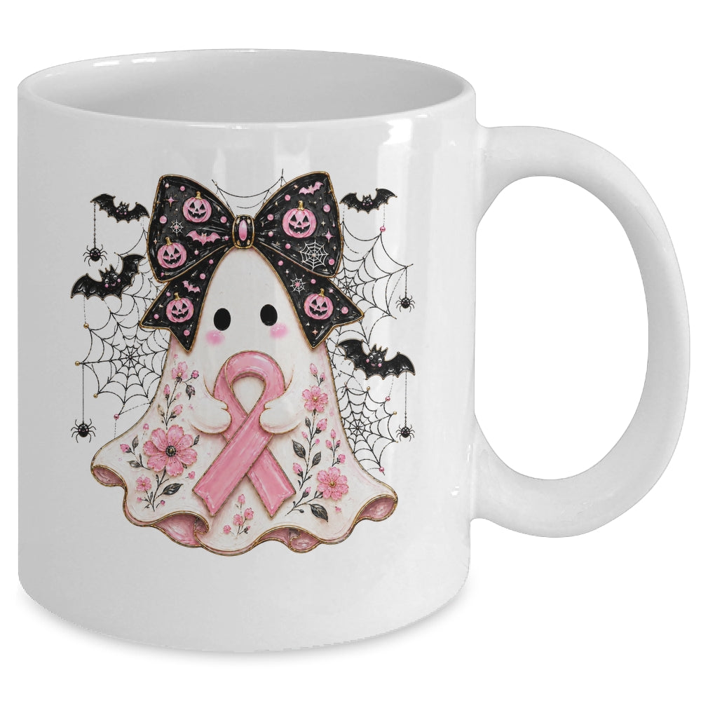 Breast Cancer Awareness Ghost Pink Ribbon Halloween Coquette Mug | teecentury