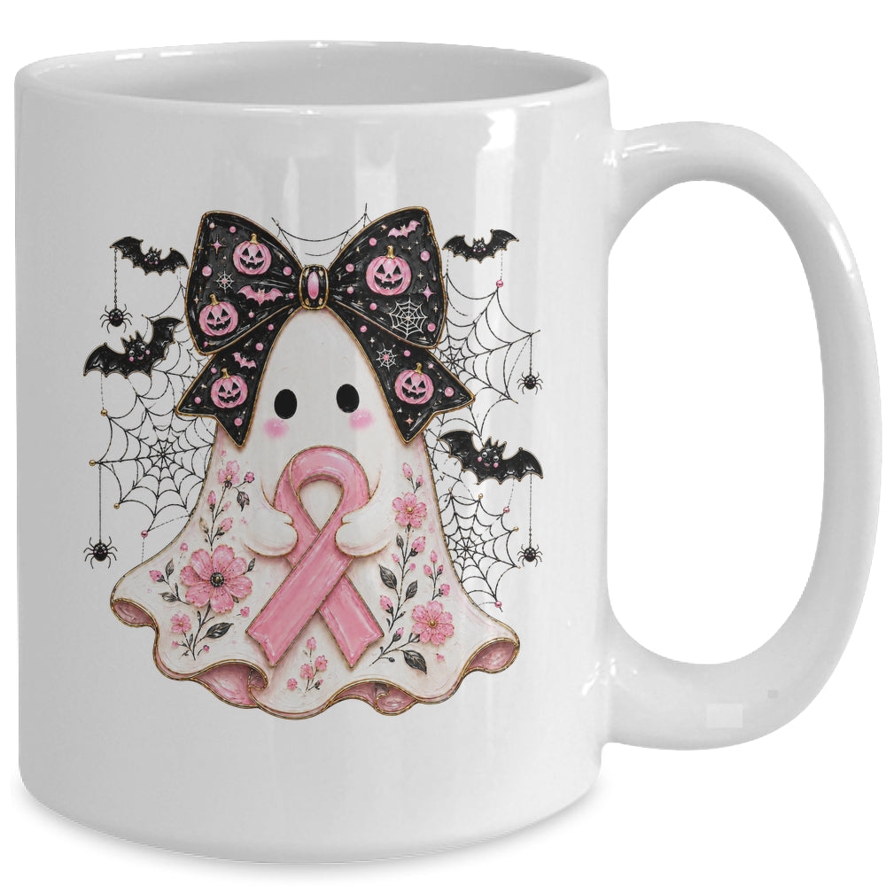 Breast Cancer Awareness Ghost Pink Ribbon Halloween Coquette Mug | teecentury