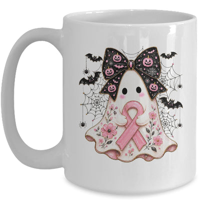 Breast Cancer Awareness Ghost Pink Ribbon Halloween Coquette Mug | teecentury