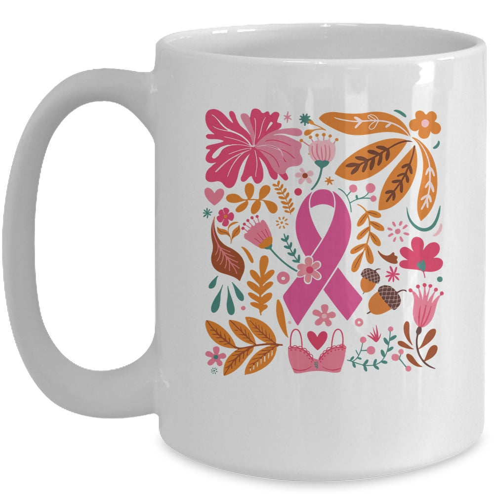 Breast Cancer Awareness Ribbon Boho Floral We Wear Pink Mug | teecentury