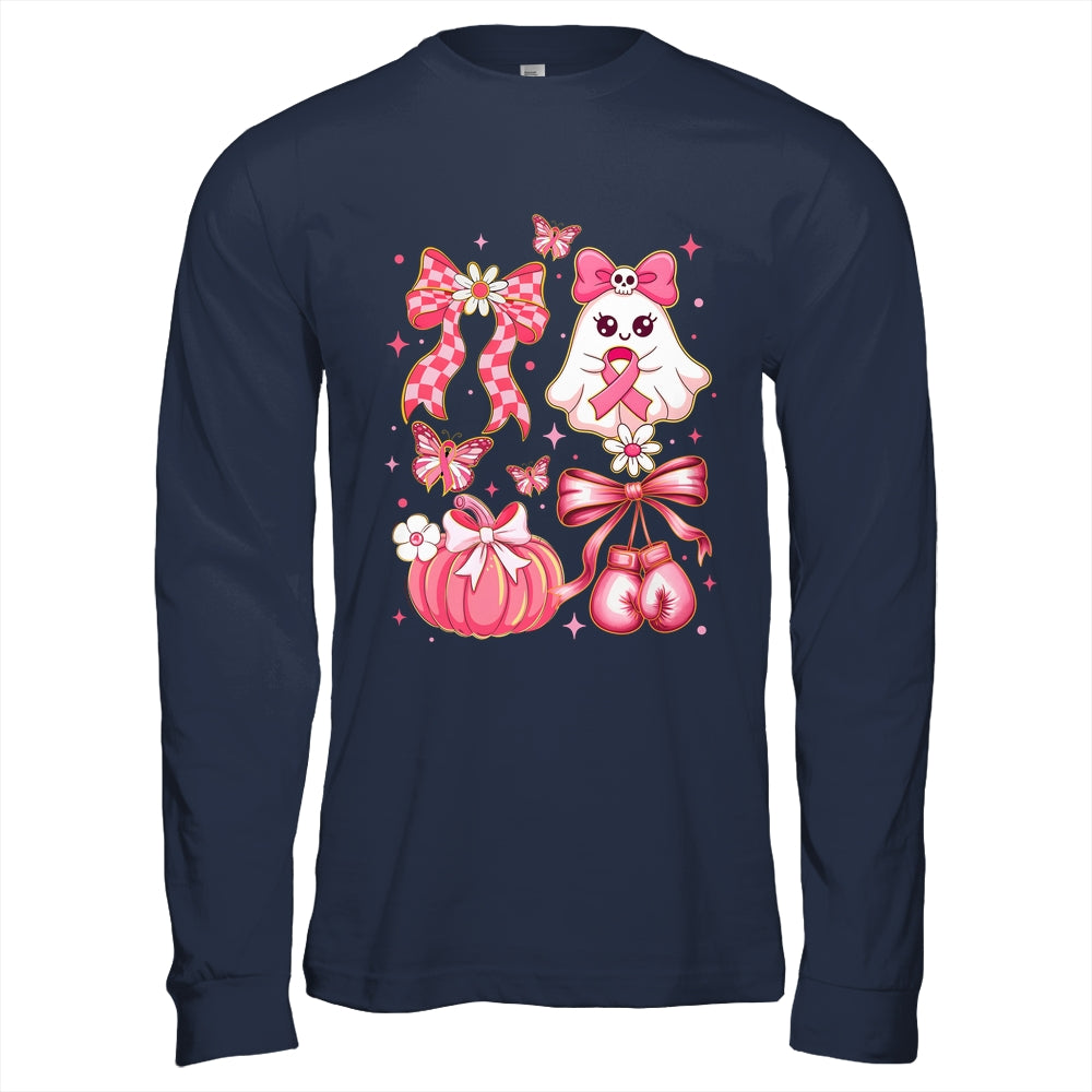 Breast Cancer Ghost Coquette Pink Ribbon Halloween Pumpkin Shirt & Hoodie | teecentury