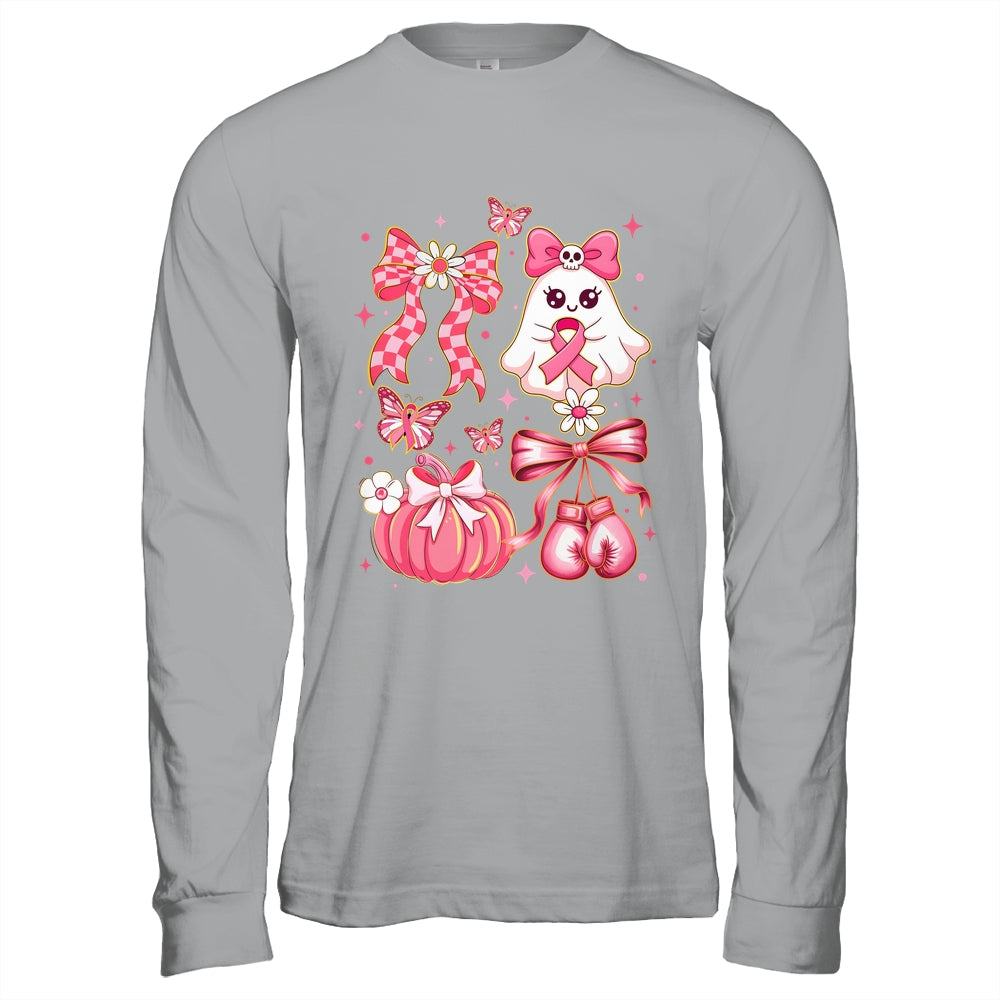 Breast Cancer Ghost Coquette Pink Ribbon Halloween Pumpkin Shirt & Hoodie | teecentury