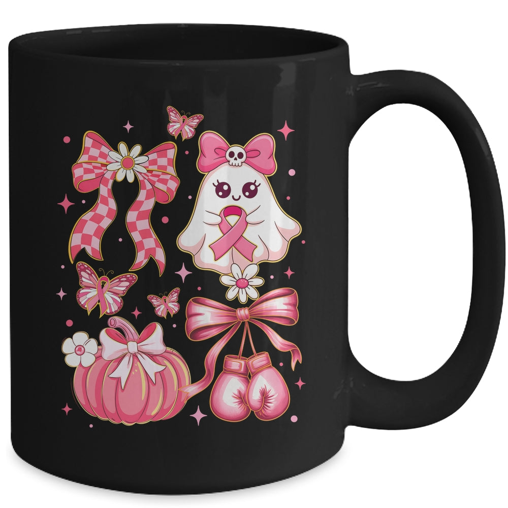 Breast Cancer Ghost Coquette Pink Ribbon Halloween Pumpkin Mug | teecentury