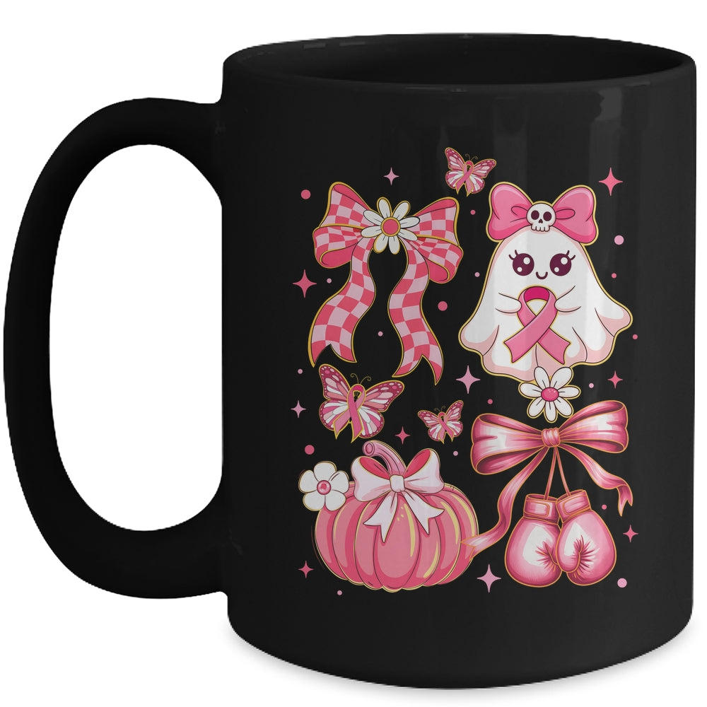 Breast Cancer Ghost Coquette Pink Ribbon Halloween Pumpkin Mug | teecentury