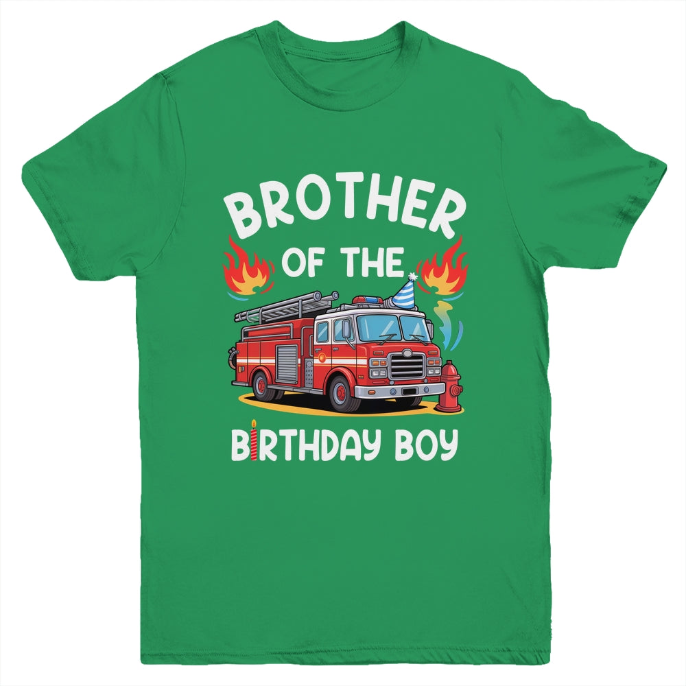 Brother Of The Birthday Boy Fire Truck Firefighter 1st Party Youth Shirt | teecentury